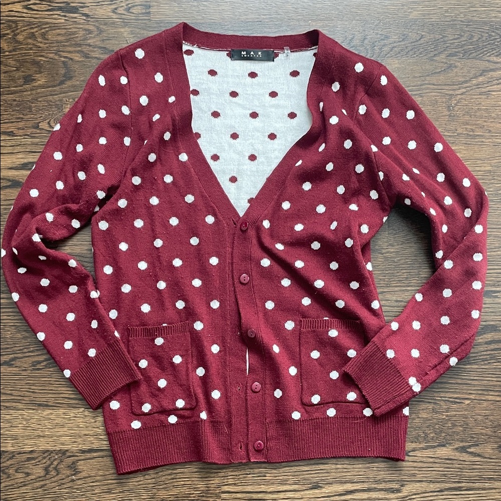 Cardigan - Maroon Polka Dot